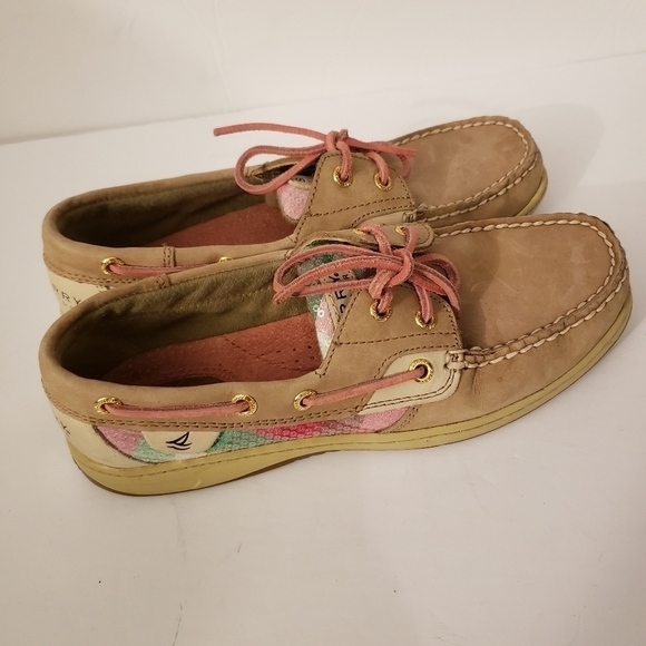 Sperry Top-Sider Tan Leather Boat Shoes Sequins Pink Womens Size 7.5 - Picture 11 of 11